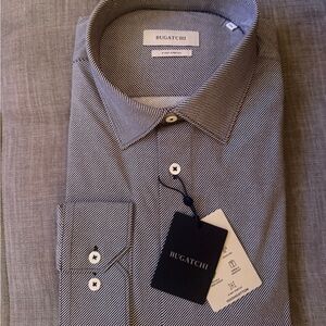 Bugatchi Men's Black and White Striped Dress Shirt